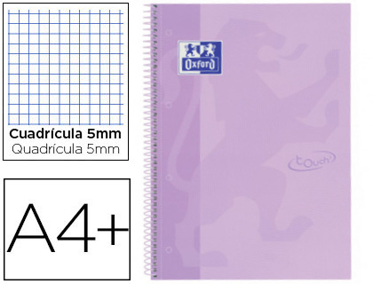 Cuaderno espiral Oxford Book1 A4+ 80h micro c/5mm. tapa extradura malva pastel